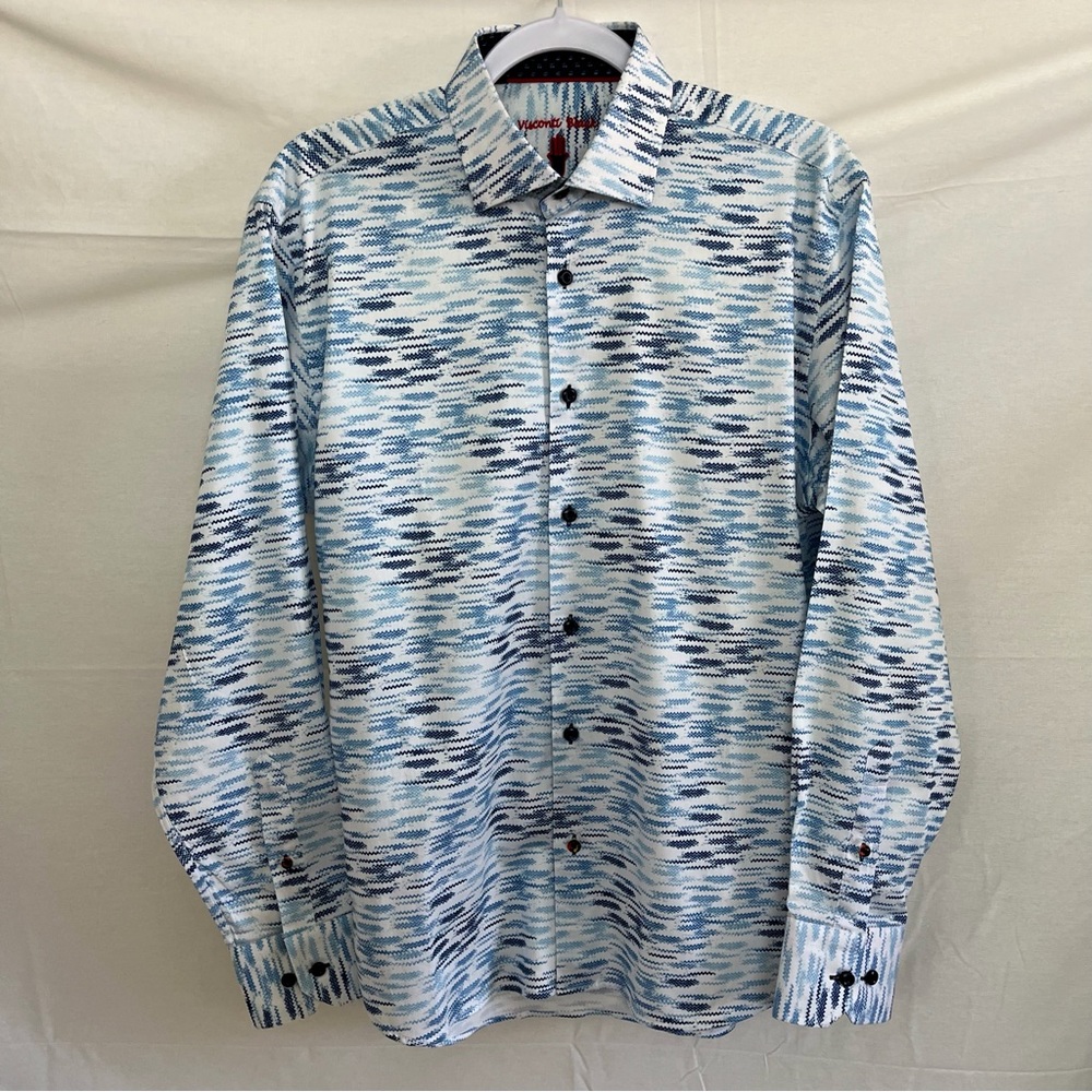 Men's Blue Patterned Casual Button Down Shirt